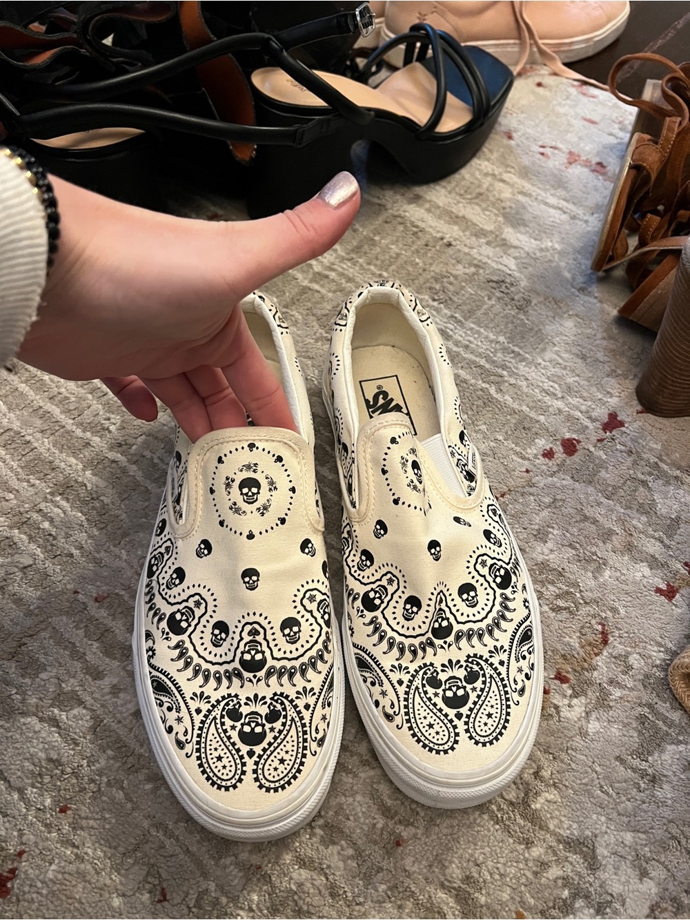 Vans Slip-On Sneakers with Black Skull Bandana Print